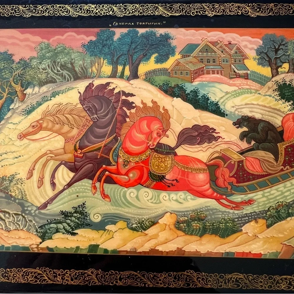 Vintage Russian Lacquer Box – Mstera Hand-Painted Papier-Mâché – 8” x 5” x 2”